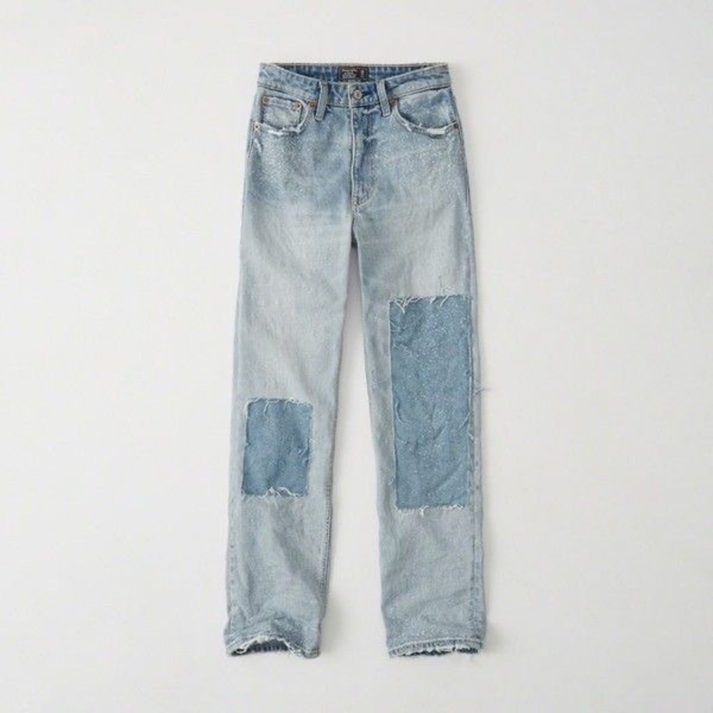 Abercrombie & Fitch Zoe Natural Rise Ankle Straight Jeans Patched
